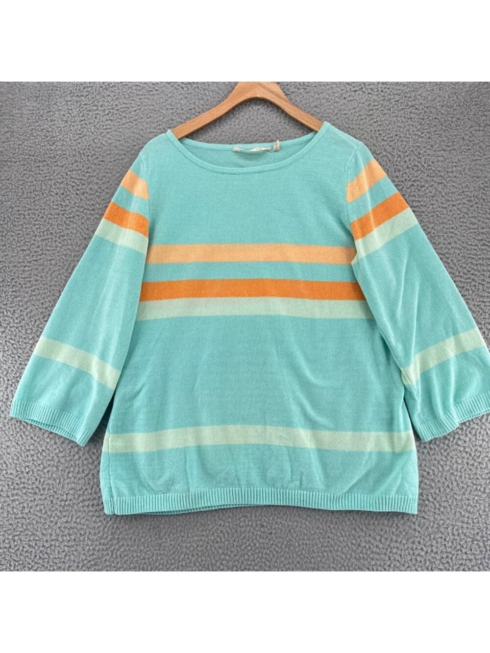 Soft Surroundings Sweater Womens Medium Zofia Green Orange Stripe Chenille Knit